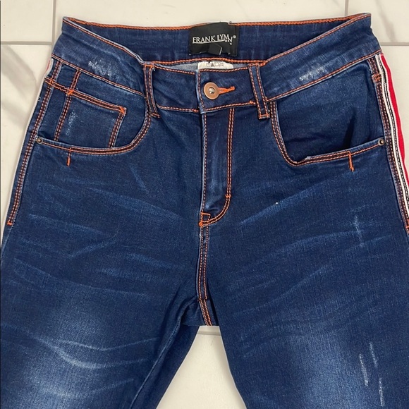 Frank Lyman Skinny Jeans with Red Tuxedo Strip, Distressed. Size M - Picture 2 of 12
